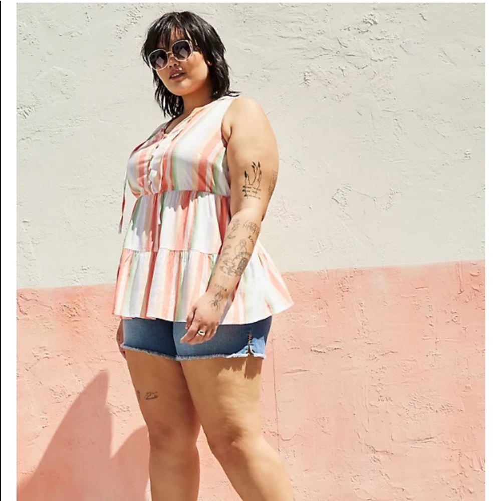 🆕Torrid TIERED TANK - TEXTURED STRETCH RAYON MULTI STRIPE